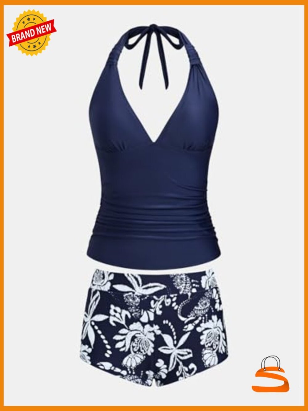 Women's Tankini Set High Waisted Halter V Neck Bathing Suit Adjustable Straps - Picture 5 of 6